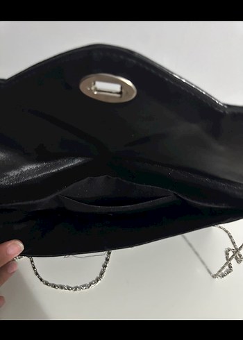 Zarf Çanta Zincir Detaylı Siyah Süet - Görsel 2