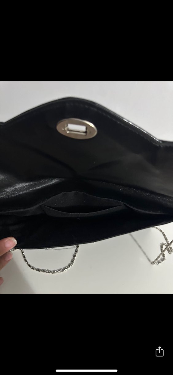 Zarf Çanta Zincir Detaylı Siyah Süet - Görsel 2