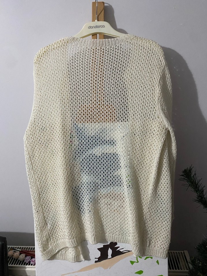 Kadın Örgü Beyaz Uzun Kollu Hırka - Görsel 2