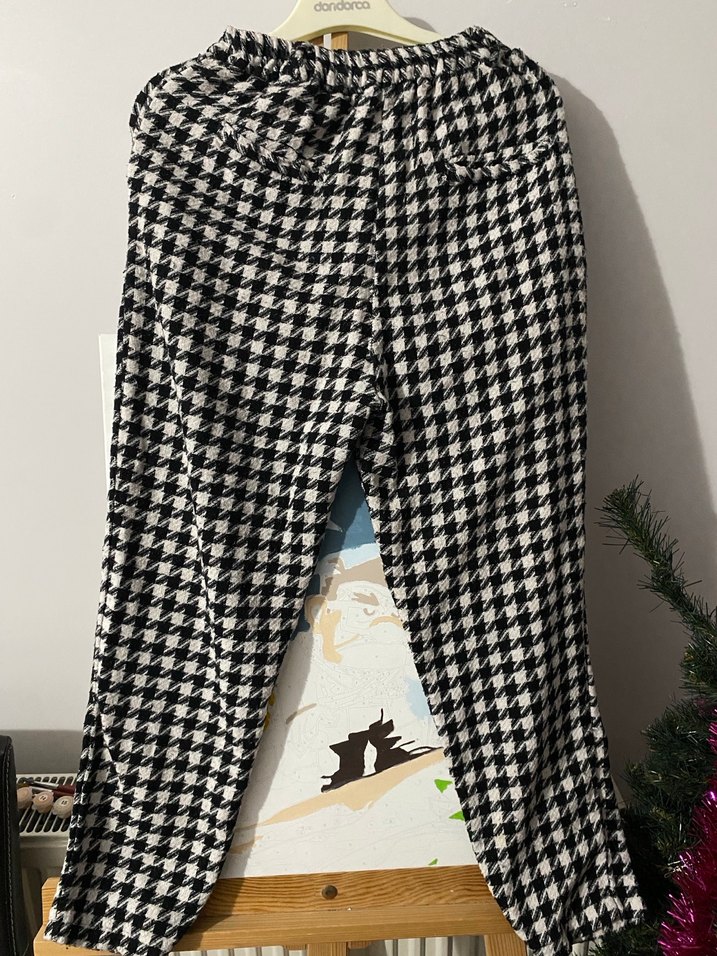Kadın Houndstooth Desenli Bol Kesim Kumaş Pantolon - Görsel 2