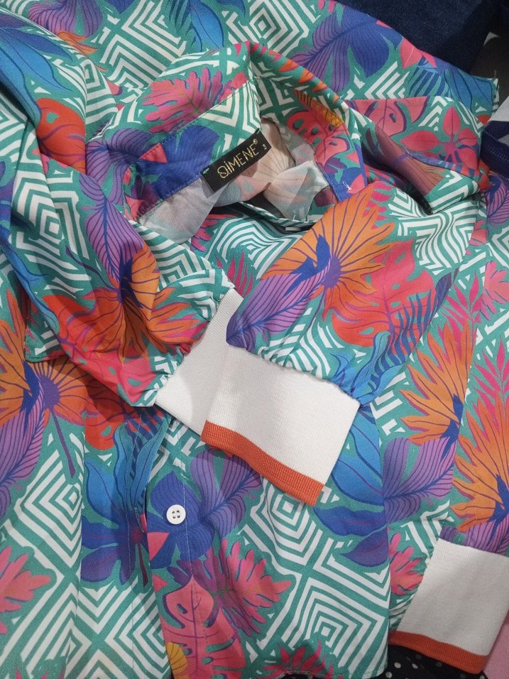 Renkli  Uzun Kollu Kadın Gömlek tunik - Görsel 4