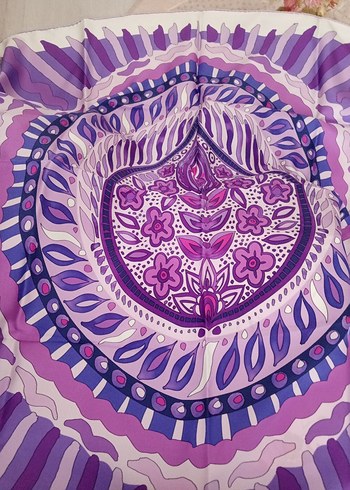 Dantel Detaylı Mor Bohem Kadın imannoor eşarp - Görsel 2