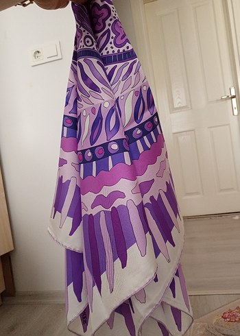 Dantel Detaylı Mor Bohem Kadın imannoor eşarp - Görsel 6