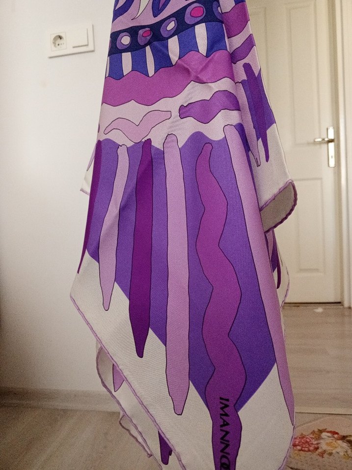 Dantel Detaylı Mor Bohem Kadın imannoor eşarp - Görsel 5