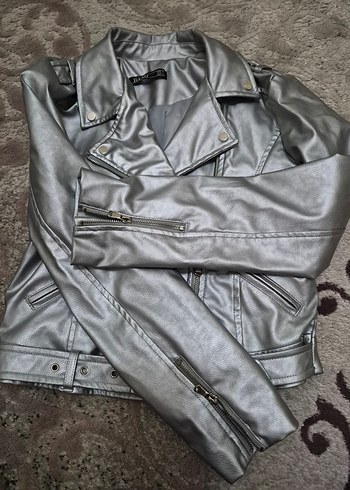 Gri Kadın Deri Kemerli Ceket - Görsel 8