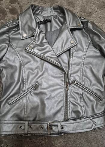 Gri Kadın Deri Kemerli Ceket - Görsel 2