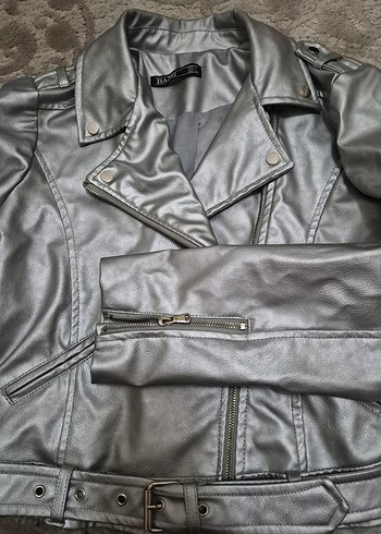 Gri Kadın Deri Kemerli Ceket - Görsel 6
