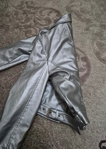 Gri Kadın Deri Kemerli Ceket - Görsel 7