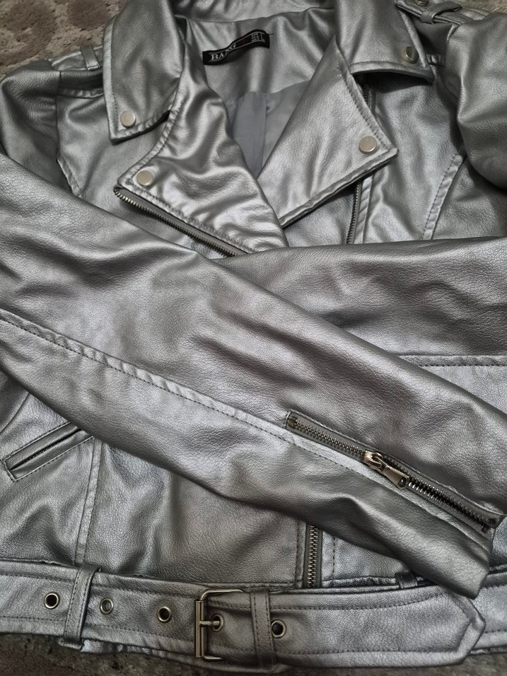 Gri Kadın Deri Kemerli Ceket - Görsel 5