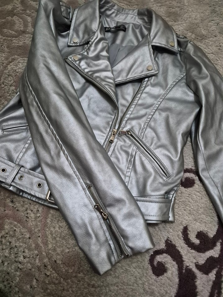 Gri Kadın Deri Kemerli Ceket - Görsel 4