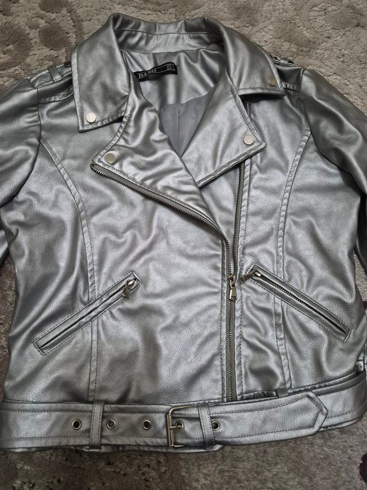 Gri Kadın Deri Kemerli Ceket - Görsel 2