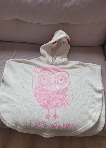 Kız Çocuk Kapüşonlu Pembe Baskılı Panço - Görsel 2