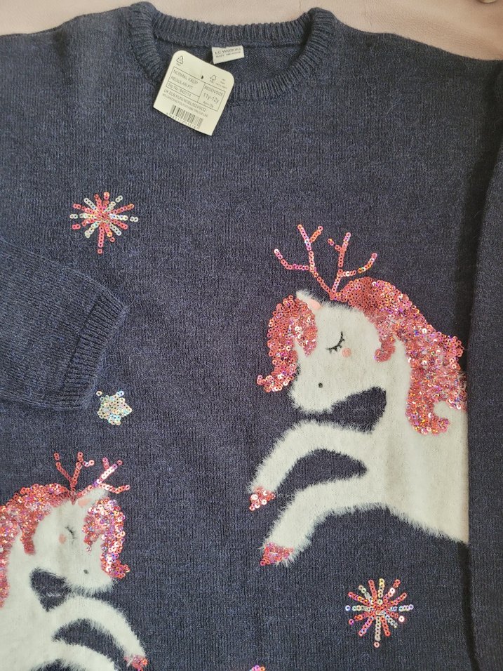 Kız Çocuk Lacivert Nakışlı Triko Tunik - Görsel 2