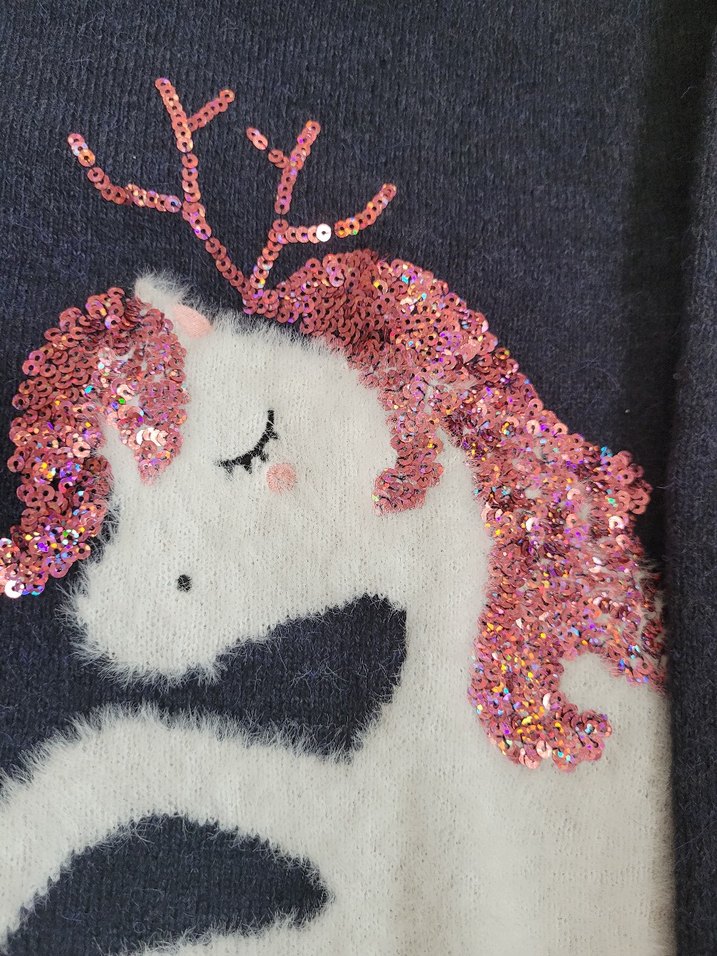 Kız Çocuk Lacivert Nakışlı Triko Tunik - Görsel 4