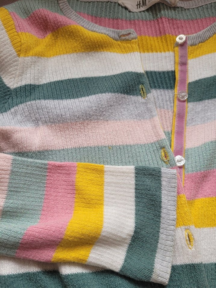 Çizgili Renkli Düğmeli Kız Hırka - Görsel 3