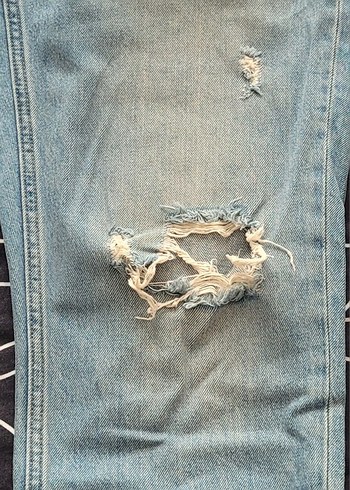 Nakışlı Salaş Mavi Kadın Kot Pantolon - Görsel 5