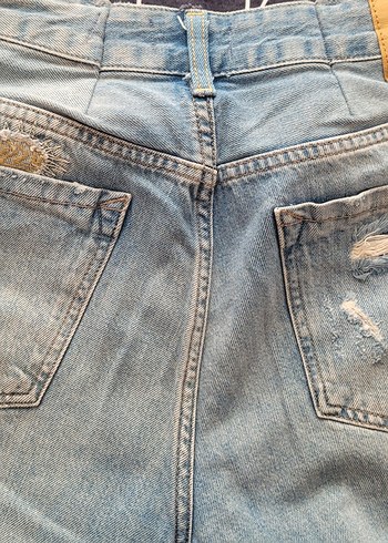 Nakışlı Salaş Mavi Kadın Kot Pantolon - Görsel 3