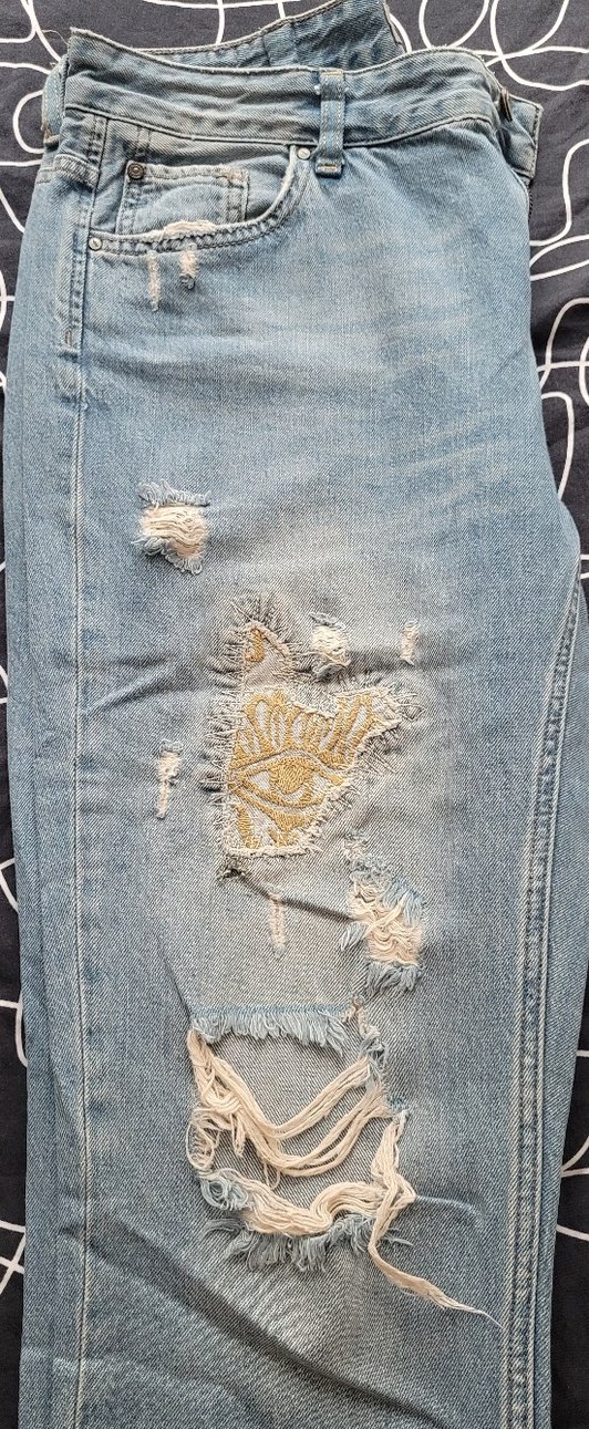 Nakışlı Salaş Mavi Kadın Kot Pantolon - Görsel 2