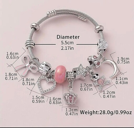 Diğer Sılver paslanmaz çelik charm bileklik