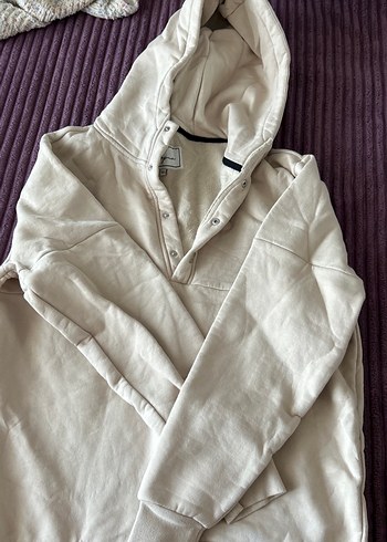 Düğmeli Yüksek Yaka kahverengi bej Kadın Sweatshirt