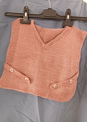 Kız Çocuk V Yaka Düğmeli Triko Süveter el orgusu - Görsel 3