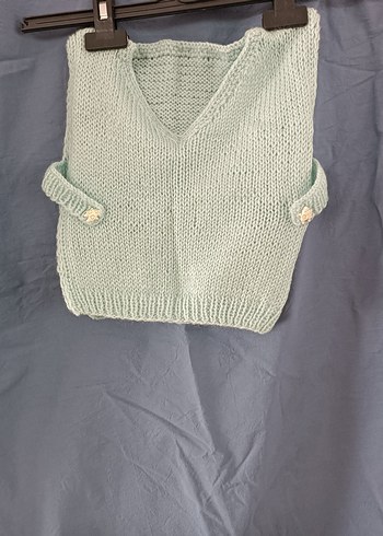 Bebek için pastel beyaz örme önlük el orgusu - Görsel 10