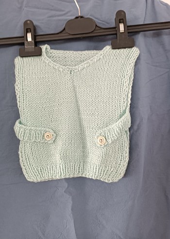 Bebek için pastel beyaz örme önlük el orgusu - Görsel 5