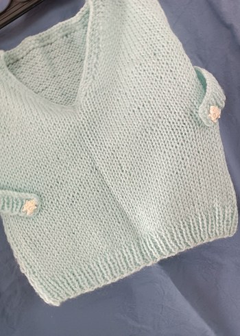 Bebek için pastel beyaz örme önlük el orgusu - Görsel 9