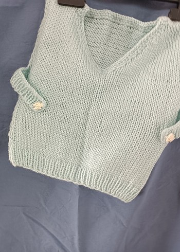 Bebek için pastel beyaz örme önlük el orgusu - Görsel 11