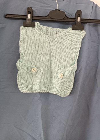 Bebek için pastel beyaz örme önlük el orgusu - Görsel 2