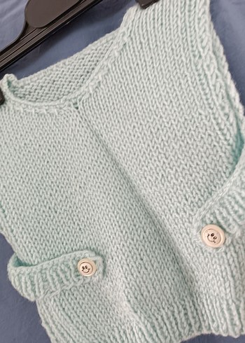 Bebek için pastel beyaz örme önlük el orgusu - Görsel 4