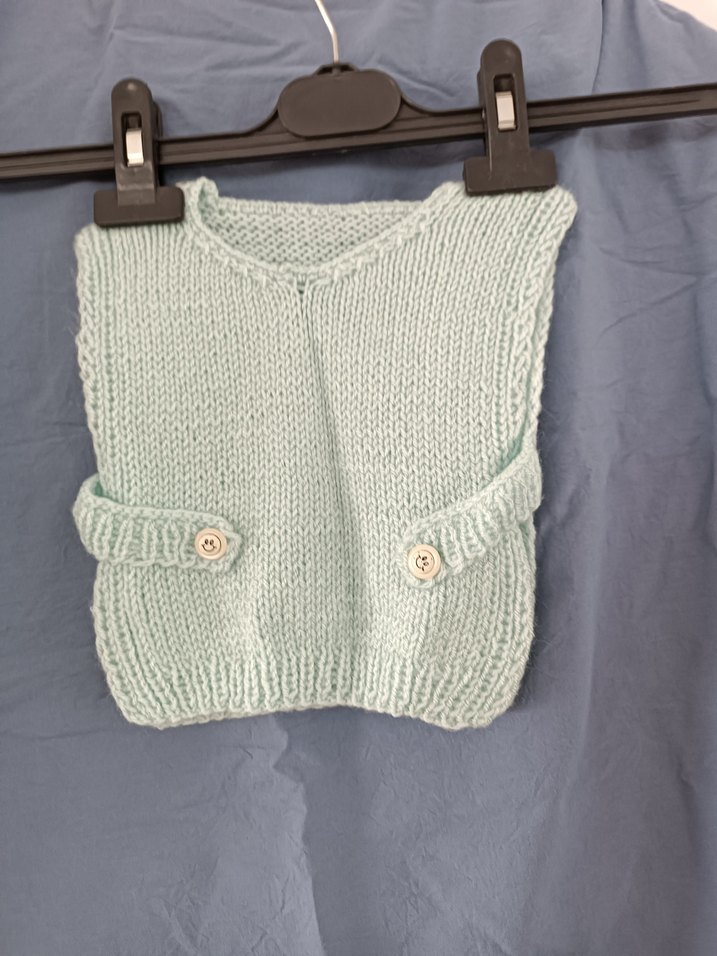 Bebek için pastel beyaz örme önlük el orgusu - Görsel 5