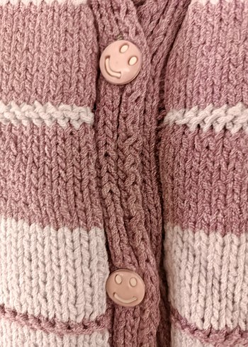 Kız Çocuk Bej Çizgili Örgü Yelek - Görsel 6