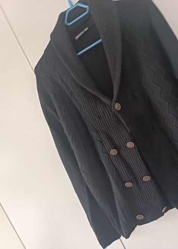 Düğmeli Gri Erkek Yün Hırka unisex - Görsel 2