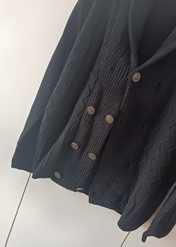 Düğmeli Gri Erkek Yün Hırka unisex - Görsel 6