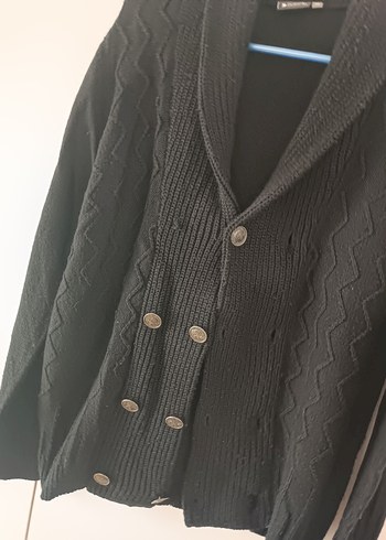 Düğmeli Gri Erkek Yün Hırka unisex - Görsel 4