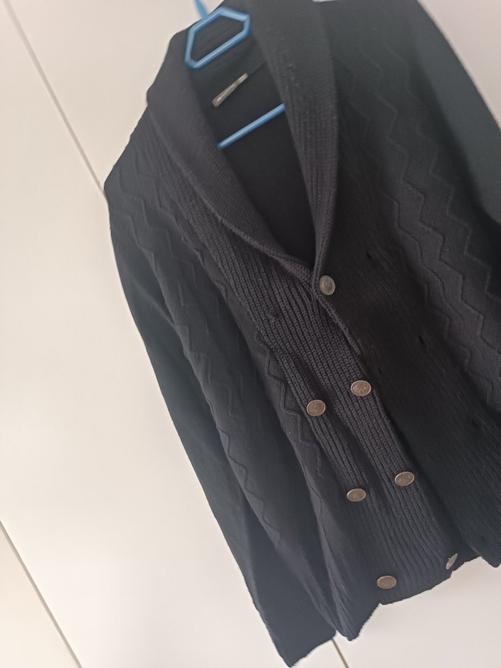 Düğmeli Gri Erkek Yün Hırka unisex - Görsel 2