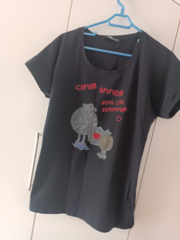 Baskılı Siyah Hamile Tişörtü - Görsel 2