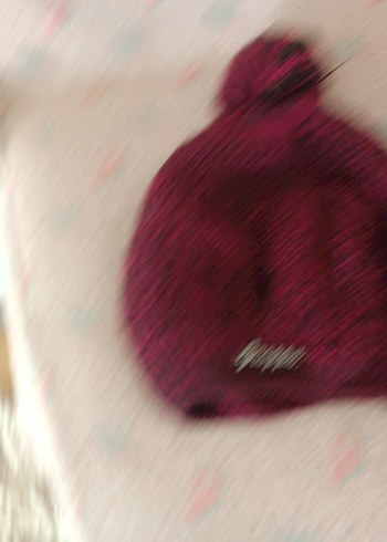 Bordo Örgü Kadın Bere Pomponlu - Görsel 3