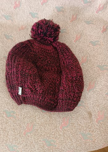 Bordo Örgü Kadın Bere Pomponlu - Görsel 2