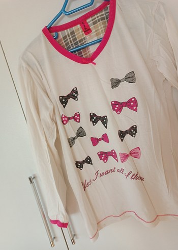 Uzun Kollu Hamile Tişörtü Fiyonklu Baskılı - Görsel 2