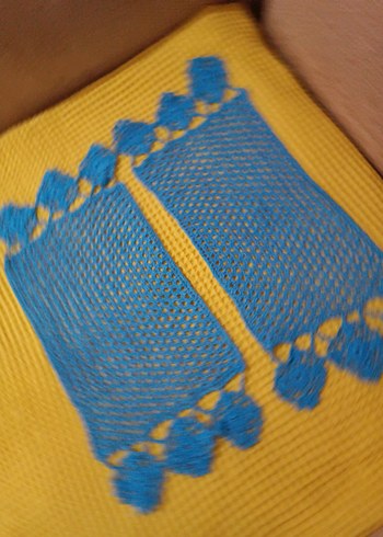 Mavi Örgü El Yapımı Masa Örtüsü - Görsel 4