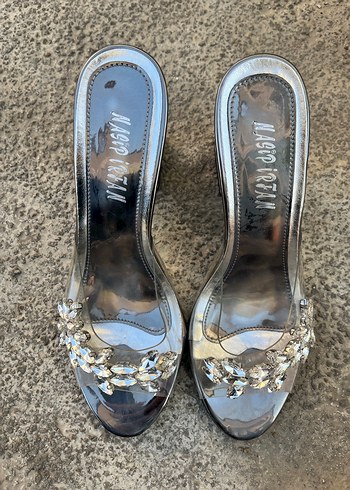 Şeffaf Payetli  Yüksek Topuklu Kadın Abiye Ayakkabı - Görsel 2