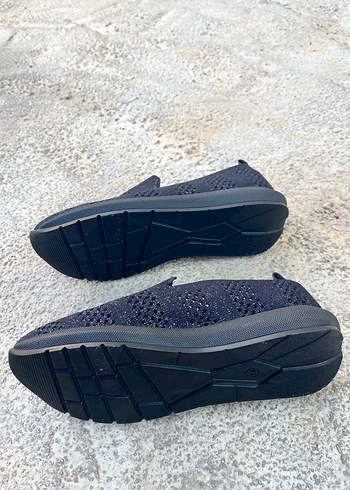 Siyah Örgü Kadın Dolgu Topuklu Spor Ayakkabı - Görsel 2