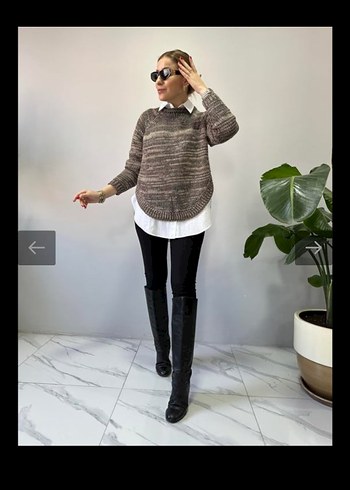 Kadın Kahverengi Örgü Triko Kazak - Görsel 2