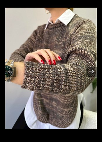 Kadın Kahverengi Örgü Triko Kazak - Görsel 3