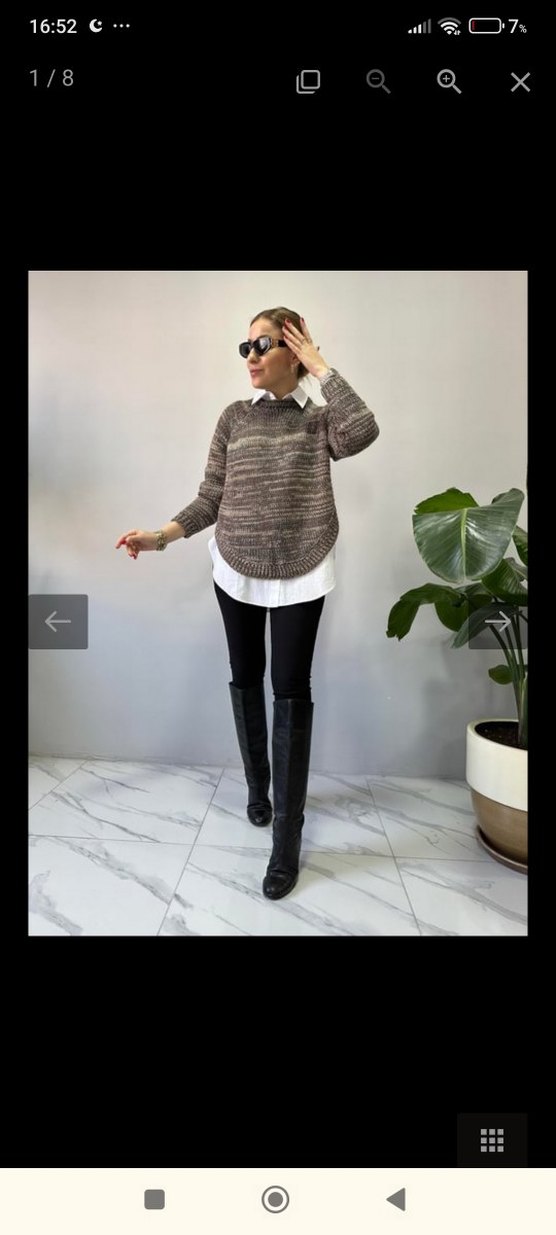 Kadın Kahverengi Örgü Triko Kazak - Görsel 2