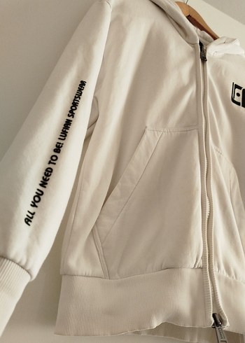 LUFIAN Erkek Beyaz Kapüşonlu Fermuarlı Spor hırka - Görsel 6