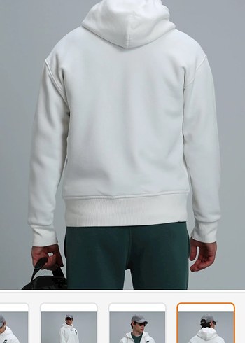 LUFIAN Erkek Beyaz Kapüşonlu Fermuarlı Spor hırka - Görsel 2
