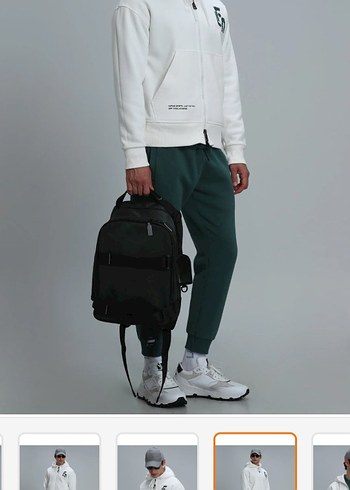 LUFIAN Erkek Beyaz Kapüşonlu Fermuarlı Spor hırka - Görsel 7